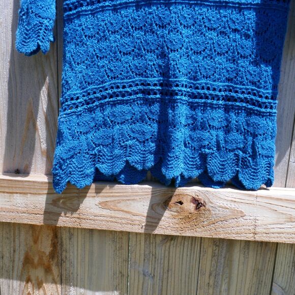 Lucky Brand Sweater Open Knit Crochet Blue Size Medium 3/4 Sleeve Cotton Boho - Picture 7 of 7